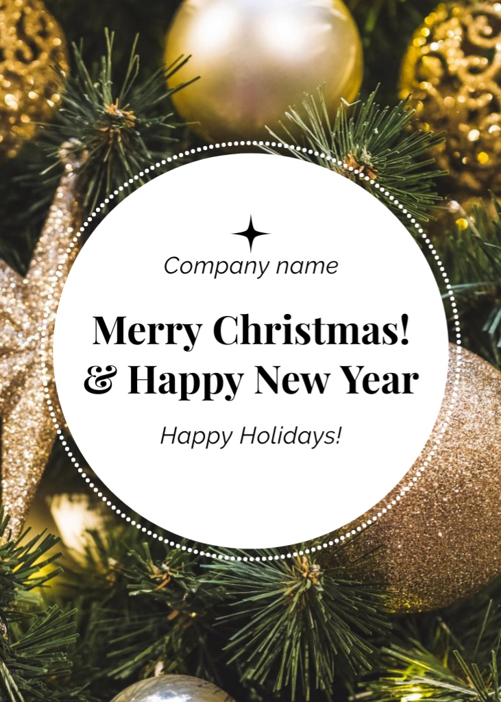 Radiant Christmas and New Year Congrats on Background of Holiday Tree Postcard 5x7in Vertical Design Template