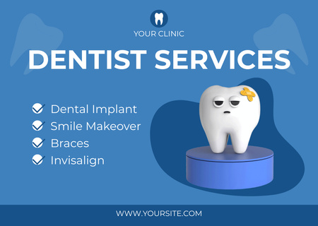 Dentist Services Offer with Injured Tooth Card Design Template