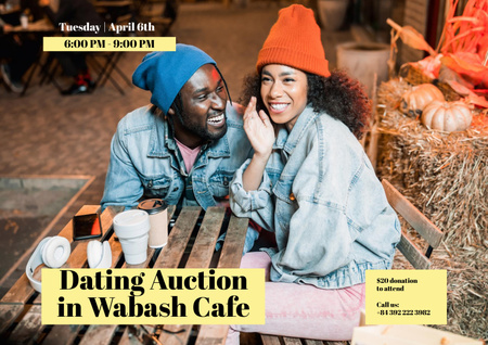 Happy African American Couple on Dating Auction Ad Poster A2 Horizontal Design Template