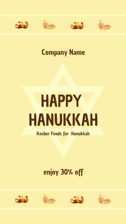 Template di design Congratulazioni per le felici vacanze di Hanukkah e offerta di vendita di cibo kosher Instagram Story