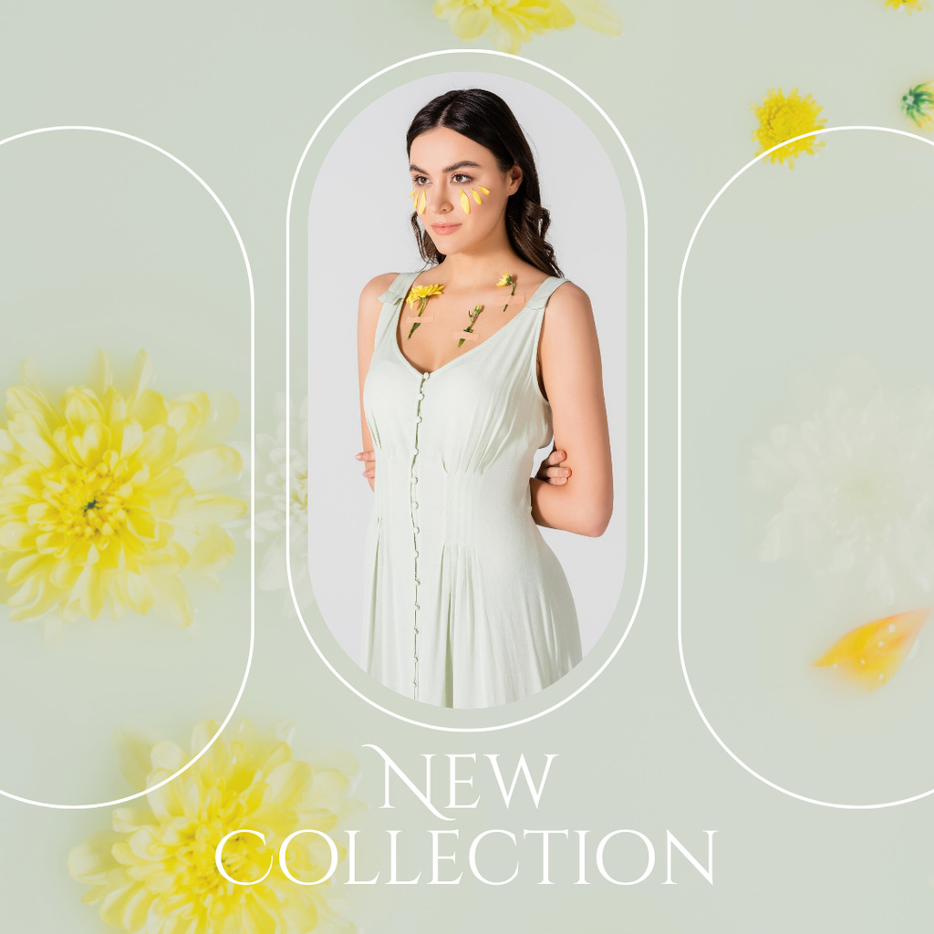 Designvorlage New Collection Advertisement with Attractive Woman in White Dress für Instagram