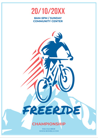 Freeride Championship Announcement Cyclist in Mountains Flyer A4 Design Template
