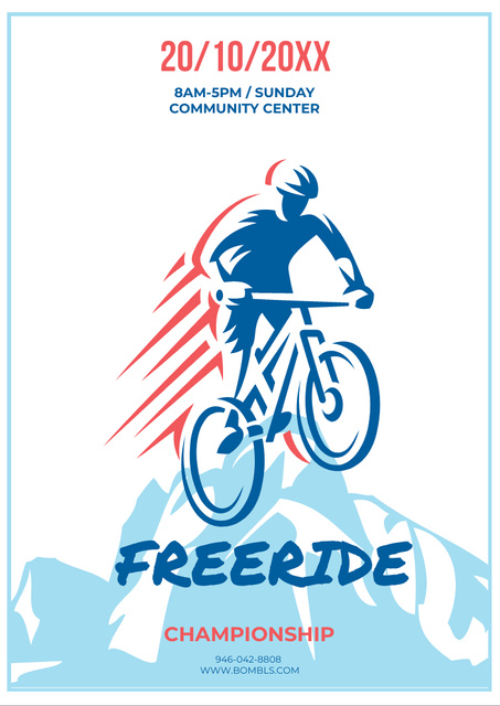 Freeride Championship Announcement with Cyclist in Mountains Flyer A4 Design Template