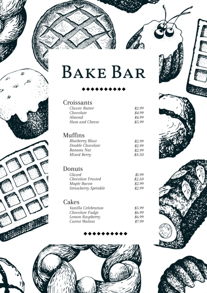 Sketch Illustration on Price-List of Bakery Menu tervezősablon