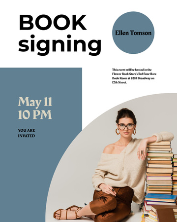 Designvorlage Book Signing Announcement with Woman Author für Poster 16x20in