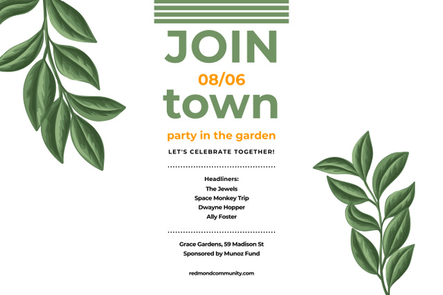 Ad of Town Party in the Garden Poster 24x36in Horizontal Design Template