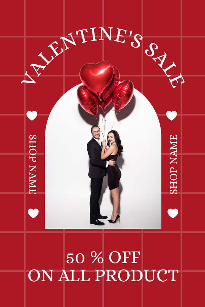 Platilla de diseño Valentine's Day Special Offer for Couples with Heart Shaped Balloons Pinterest
