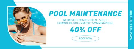 Anúncio de serviços de manutenção de piscina com mulher na água Facebook cover Modelo de Design