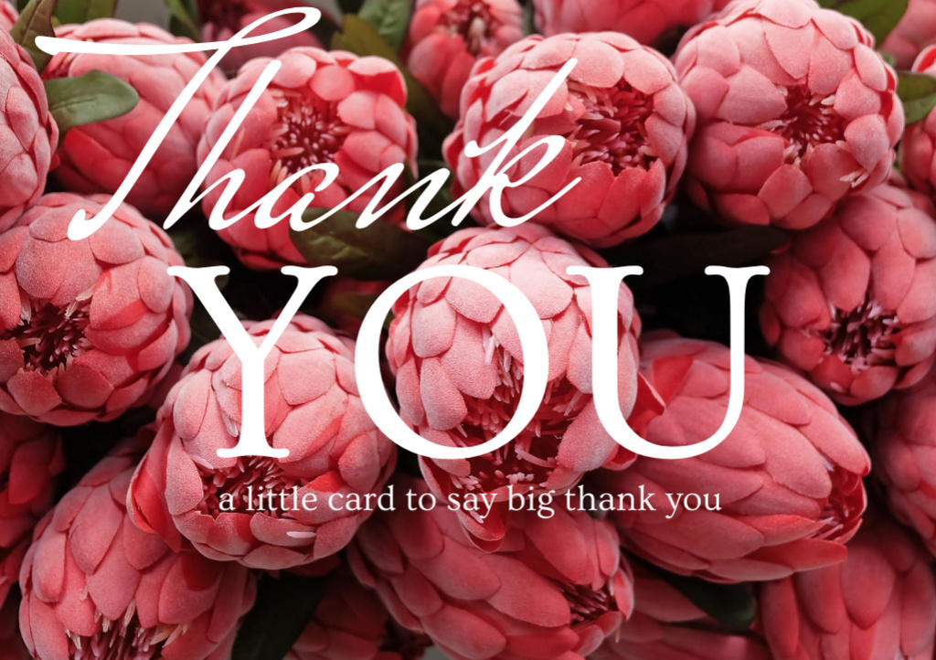 Thankful Lettering with Pink Tender Peonies Postcard A5 Design Template