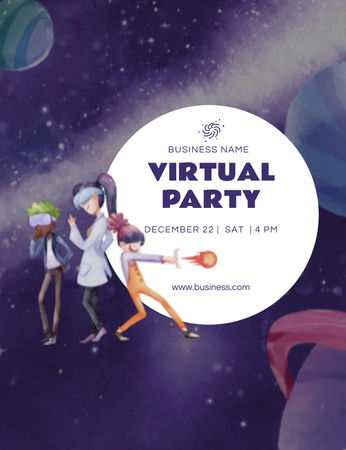 Plantilla de diseño de anuncio del partido virtual Invitation 13.9x10.7cm 