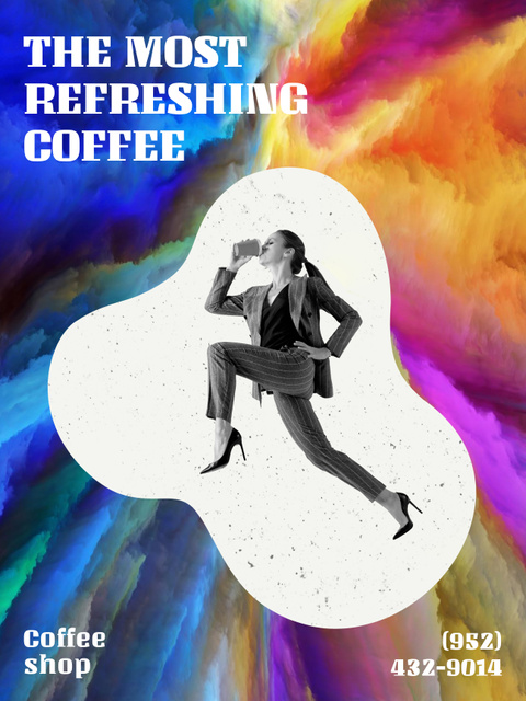 Funny Cafe Ad with Colorful Smoke Poster US Design Template