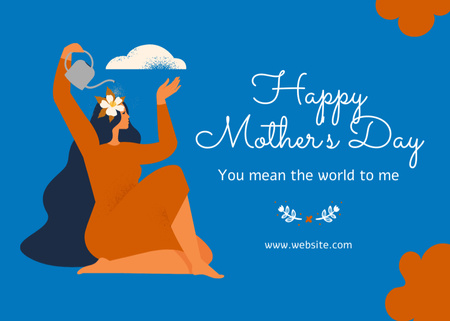 Mother's Day Greeting with Beautiful Illustration of Woman Postcard 5x7in Design Template