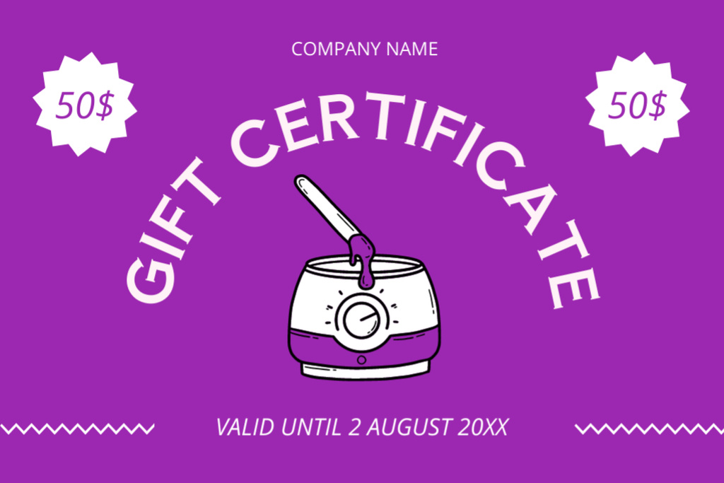 Voucher for Wax Epilation in Violet Gift Certificate Design Template