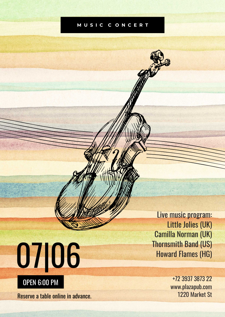 Template di design Classical Music Concert with Sketch of Violin Flyer A6