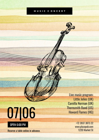 Classical Music Concert with Sketch of Violin Flyer A6 Design Template
