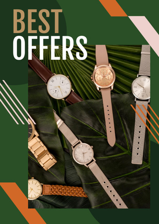 Watches Ad on Green Leaves Flayer Design Template
