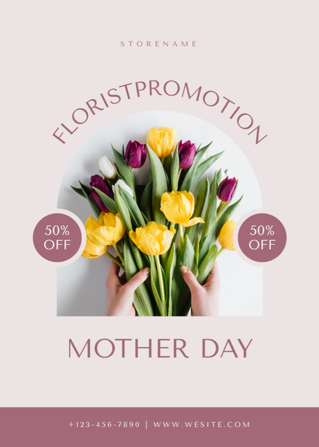 Mother's Day Offer of Flower Bouquets Flayer Design Template