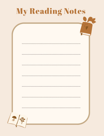 Reading Planner with Books Illustration in Brown Notepad 107x139mm Design Template