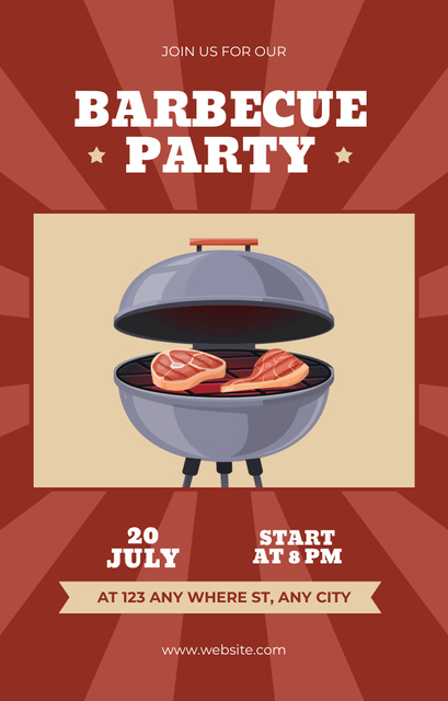 Barbecue Party Ad on Red Invitation 4.6x7.2in Modelo de Design
