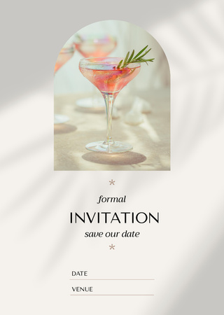 Wedding Day Announcement With Cocktail Postcard A6 Vertical Design Template