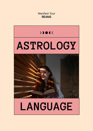 Astrology Inspiration with Woman reading Book Poster A3 Design Template