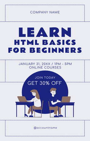 HTML Basics Course for Beginners Invitation 4.6x7.2in Design Template
