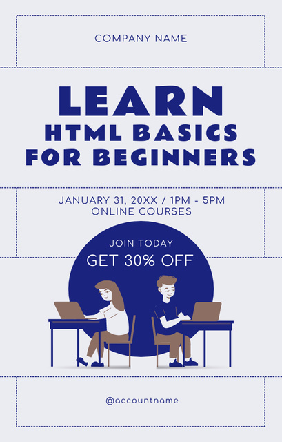 HTML Basics Course for Beginners Invitation 4.6x7.2in Modelo de Design