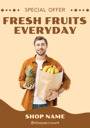 Fresh Fruits In Paper Bag For Everyday Poster Design Template
