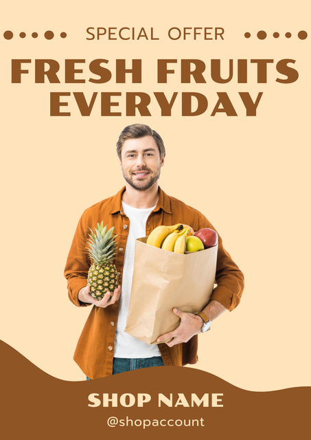 Fresh Fruits In Paper Bag For Everyday Poster Πρότυπο σχεδίασης