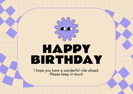 Happy Birthday Wishes with Cute Purple Flower Card Design Template