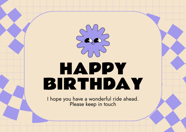 Happy Birthday Wishes with Cute Purple Flower Card Tasarım Şablonu