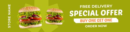 Ontwerpsjabloon van Twitter van Speciale aanbieding van hamburgers, gratis bezorging