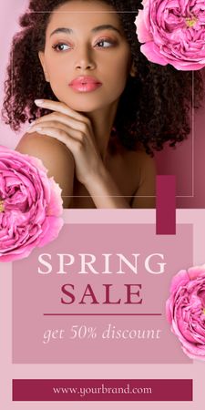 Spring Sale Announcement with Beautiful African American Woman Graphic – шаблон для дизайну
