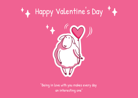 Happy Valentine's Day Greeting with Cute Sheep Card Design Template