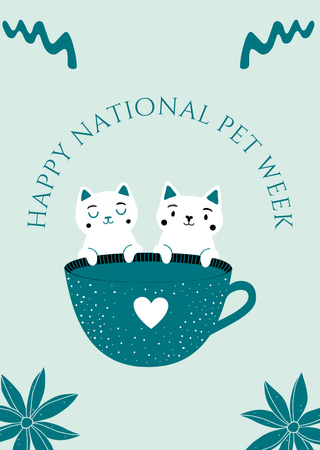 Happy National Pet Week with Cats Postcard A6 Vertical Design Template