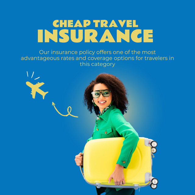 Lady with Baggage for Travel Insurance Ad Instagramデザインテンプレート