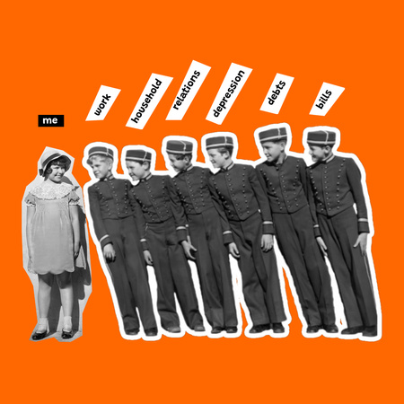 Смешная шутка с детьми в винтажных нарядах в оранжевом цвете Animated Post – шаблон для дизайна