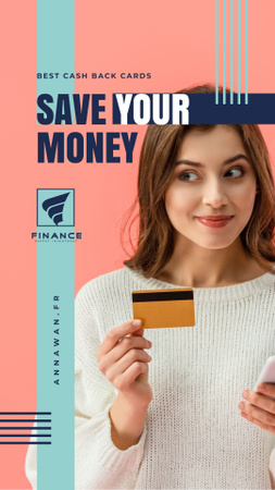 Cashback Service Ad Woman with Credit Card Instagram Story Modelo de Design
