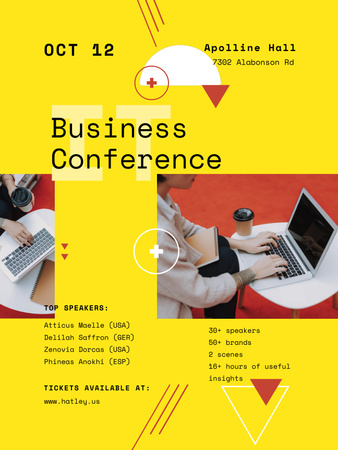 Designvorlage Business Conference Announcement with Laptop in Yellow für Poster US