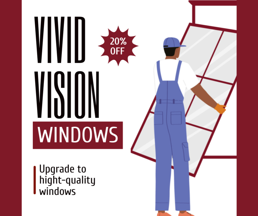Modèle de visuel Windows Discount Offer with Man working on Installation - Facebook