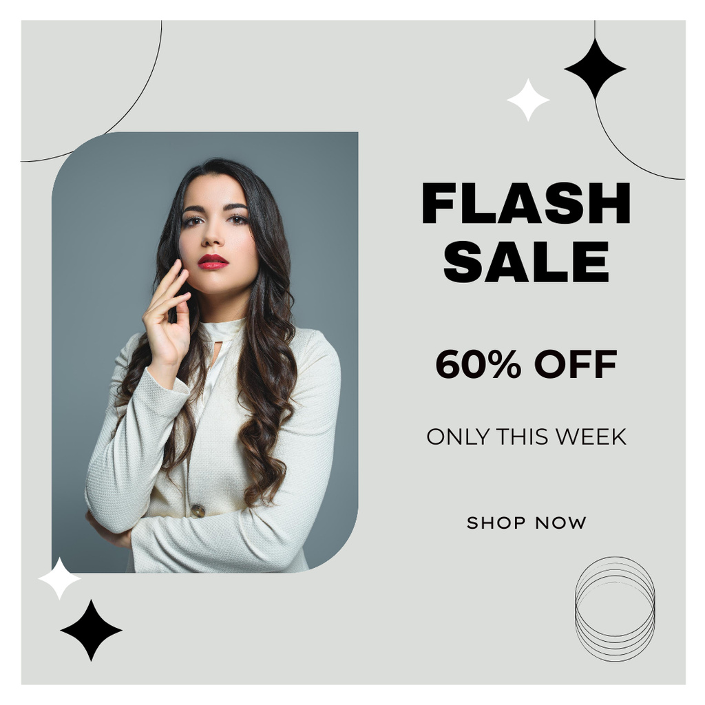 Template di design New Collection Sale with Stylish Woman Brunette Instagram