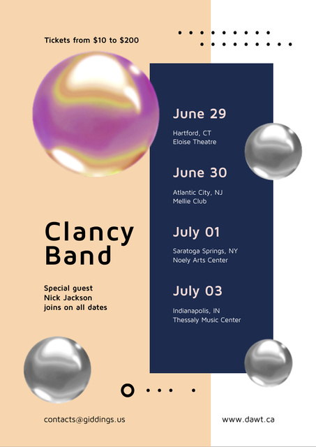 Designvorlage Band Concert Announcement with Abstract Spheres für Flyer A4