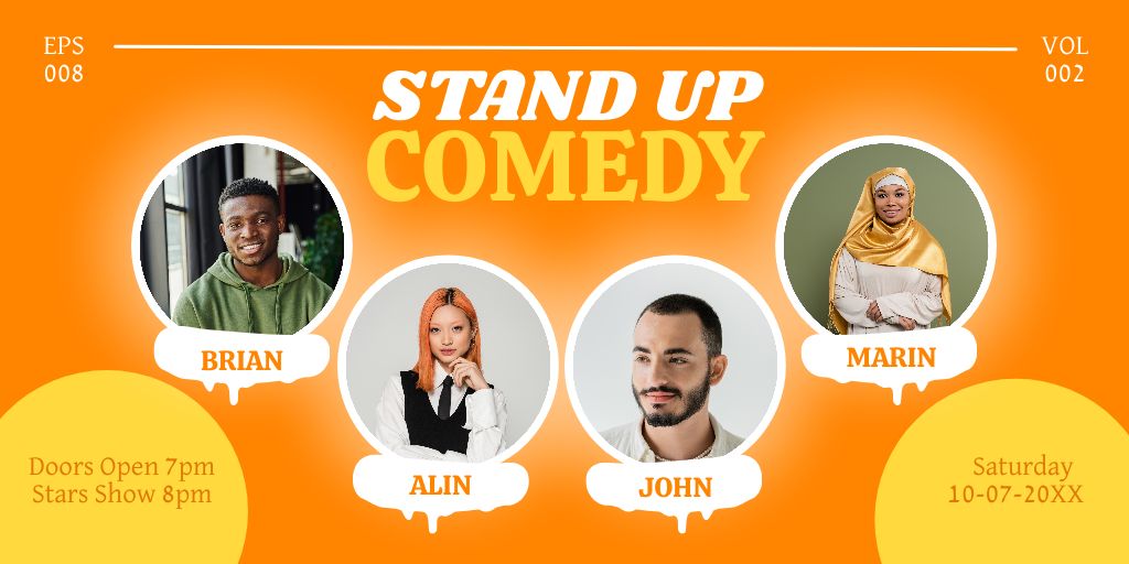Announcement about Comedy Show with Photos of Participants Twitter – шаблон для дизайна