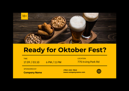Lively Oktoberfest Celebration With Beer and Snacks Flyer A5 Horizontal Tasarım Şablonu