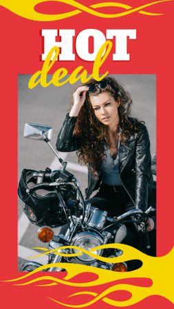 стильная девушка на мотоцикле Instagram Story – шаблон для дизайна