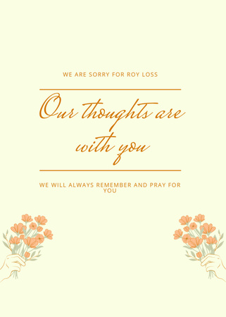 Sympathy Phrase with Flowers Bouquets on Yellow Postcard 5x7in Vertical Design Template