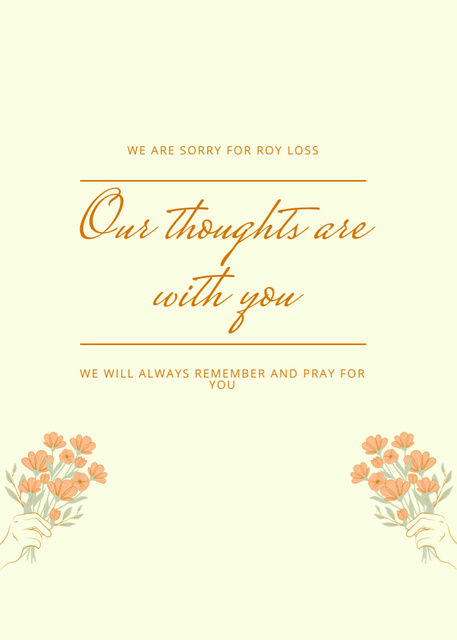 Sympathy Phrase with Flowers Bouquets on Yellow Postcard 5x7in Vertical Design Template