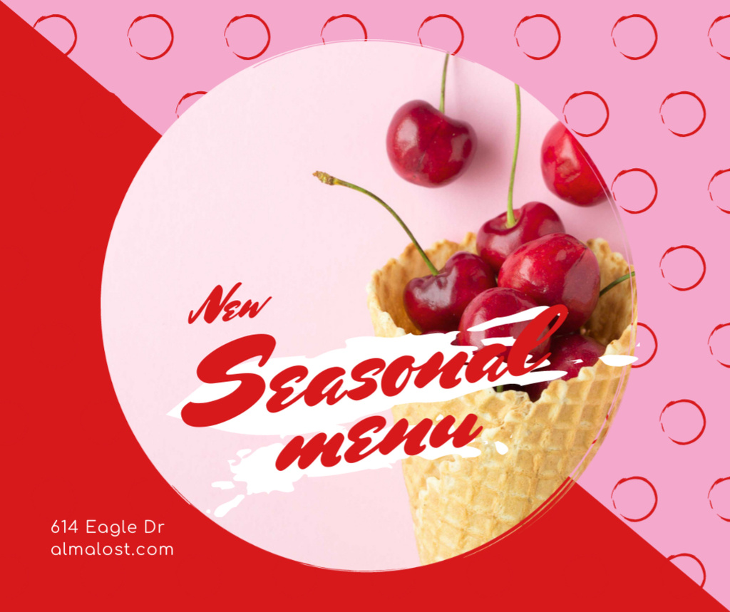 Plantilla de diseño de Red Cherries in waffle cone Facebook 