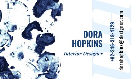 Contatos de designers de interiores com manchas de tinta em azul Business Card US Modelo de Design