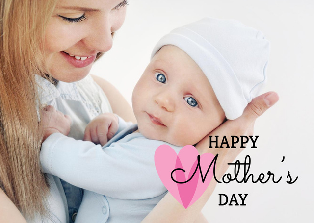 Mother's Day Greeting with Mom holding Child Card Modelo de Design